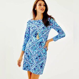 Lilly Pulitzer Sophie dress in Zanzibar Blue Meet Me on the Dock. UPF 50+, 3/4